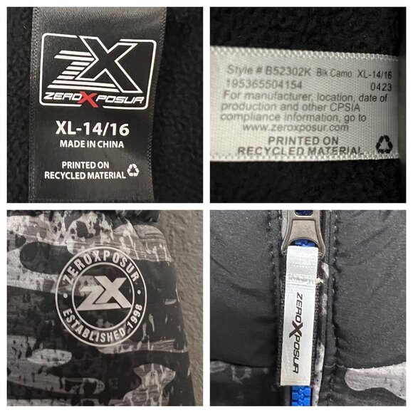 Zero xposur Boys XL Camo Heavy Puffer Jacket Fleece Hood Full Zip Black Gray - Picture 12 of 16